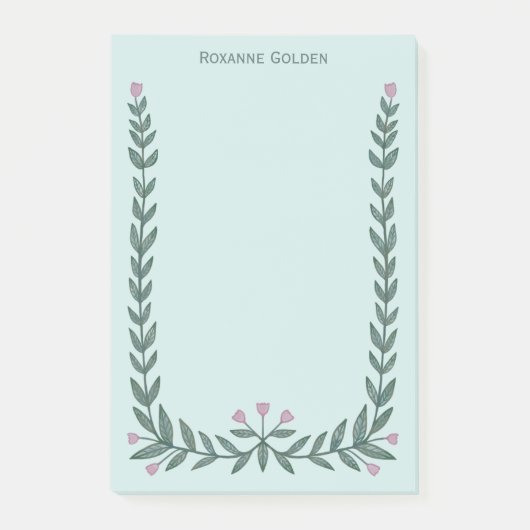 Hübscher Blumenrahmen INDIVIDUELLE NAME Notepad Post-it Klebezettel (Vorderseite)