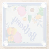 Hübscher Blumenrahmen Personalisiert Glasuntersetzer (Rückseite)