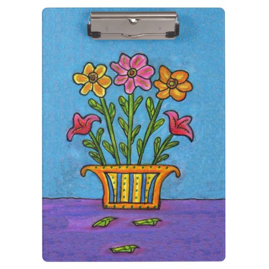 Hübscher Blumenstrauß-Blumen-Vasen-Volkskunst Klemmbrett (Vorderseite)