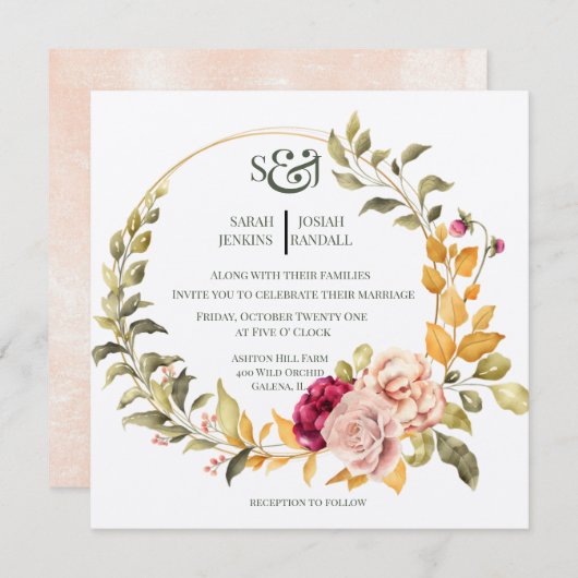 Hübscher Blumenstrauß ( Gold ) Einladung (Vorne/Hinten)