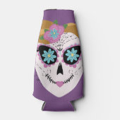 Hübscher Blumenzuckerschädel Lila Flaschenkühler (Vorderseite)