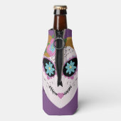 Hübscher Blumenzuckerschädel Lila Flaschenkühler (Flasche Rückseite)