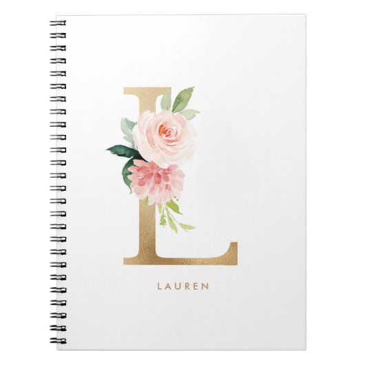 Hübscher Blush Floral Letter L Monogramm Notizblock (Vorderseite)