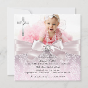 Hübscher Bogen und Kreuz Foto Rosa Taufe Einladung