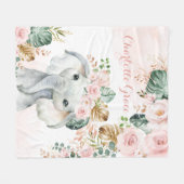 Hübscher Boho Tropical Elephant Blush Pink Floral Fleecedecke (Vorderseite (Horizontal))