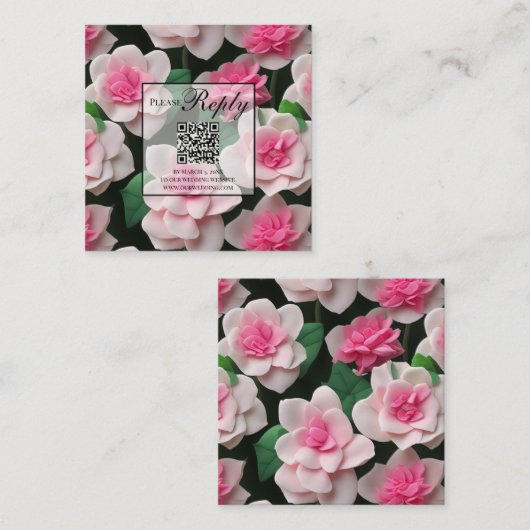 Hübscher bohrosa Blumengrün QR-Code Begleitkarte (Vorne/Hinten)