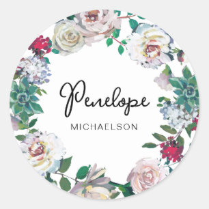 Hübscher Botanischer Sukkulärer Blumenstrauß mit N Runder Aufkleber