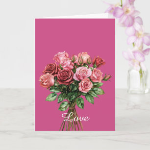 Hübscher Bouquet aus rosa Rote Rosen Karte
