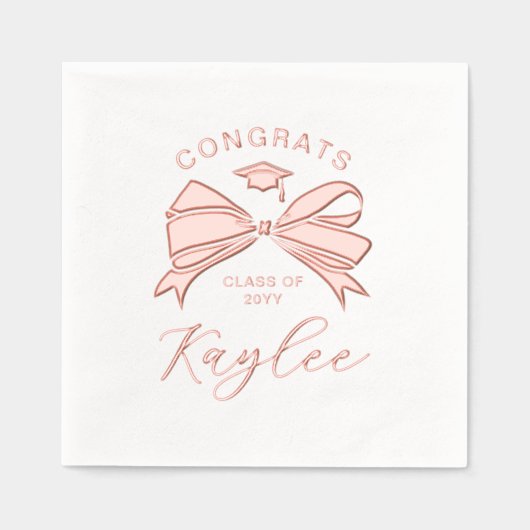 Hübscher Bow-Name in Script-Glückwünschen Grad Servietten Mit Folie (Vorderseite)