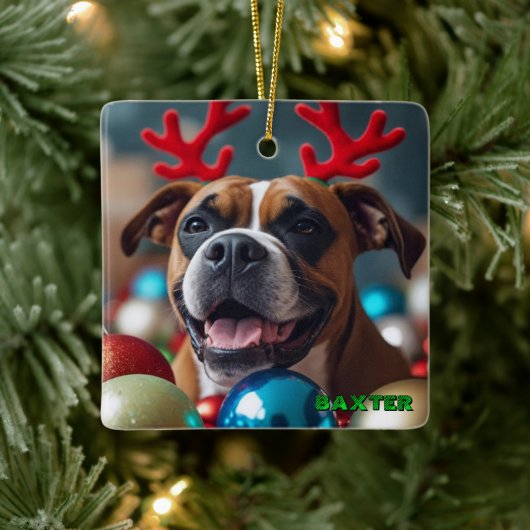 Hübscher Boxer Dog Personalisiert Keramikornament (Baum)