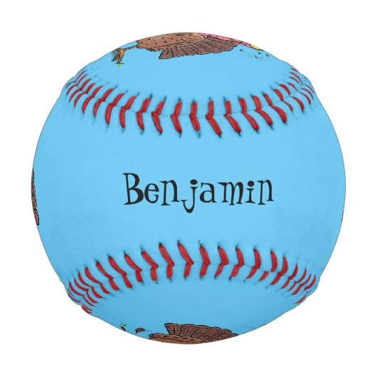 Hübscher, brauner Zuchttruthahn mit Fliegen Cartoo Baseball (Rückseite)