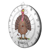 Hübscher, brauner Zuchttruthahn mit Fliegen Cartoo Dartscheibe (Vorderseite rechts)