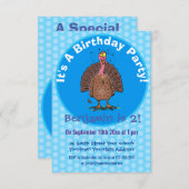 Hübscher, brauner Zuchttruthahn mit Fliegen Cartoo Einladung (Vorne/Hinten)