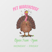 Hübscher, brauner Zuchttruthahn mit Fliegen Cartoo Fensteraufkleber (Blatt)