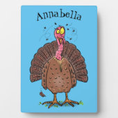 Hübscher, brauner Zuchttruthahn mit Fliegen Cartoo Fotoplatte (Vorderseite)