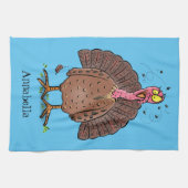 Hübscher, brauner Zuchttruthahn mit Fliegen Cartoo Geschirrtuch (Horizontal)