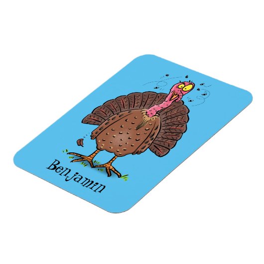 Hübscher, brauner Zuchttruthahn mit Fliegen Cartoo Magnet (Linke Seite)