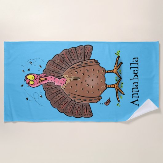 Hübscher, brauner Zuchttruthahn mit Fliegen Cartoo Strandtuch (Vorderseite)