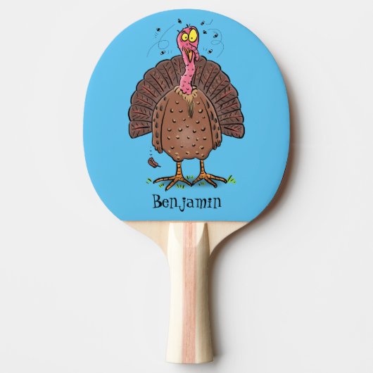 Hübscher, brauner Zuchttruthahn mit Fliegen Cartoo Tischtennis Schläger (Vorderseite)