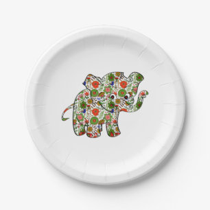 Hübscher bunter Blumenbaby-Elefant Pappteller