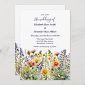 Hübscher bunter Garten von Wildblumen Hochzeit Einladung (Vorne/Hinten)
