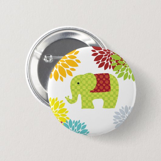 Hübscher bunter Hippie-Elefant-Blumen-Power Button (Vorne & Hinten)