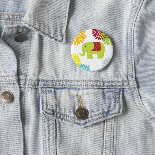 Hübscher bunter Hippie-Elefant-Blumen-Power Button (Beispiel)