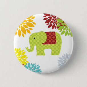 Hübscher bunter Hippie-Elefant-Blumen-Power Button