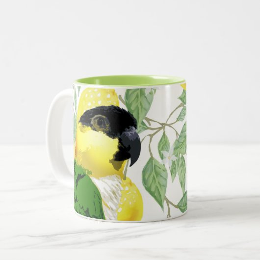 Hübscher Caique Parrot & Fresh Spring Lemon Pet Bi Zweifarbige Tasse (Vorderseite Links)