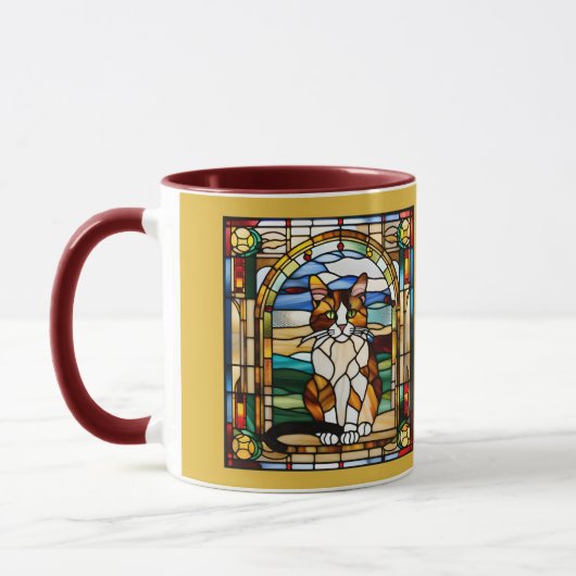 Hübscher Calico-Katzen-Buntglas-Kaffeebecher Tasse (Links)