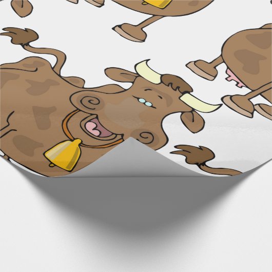 Hübscher Cartoon Braune Kuh mit Glockenfarm Geschenkpapier (Ecke)