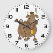 Hübscher Cartoon Braune Kuh mit Glockenfarm Große Wanduhr (Vorderseite)