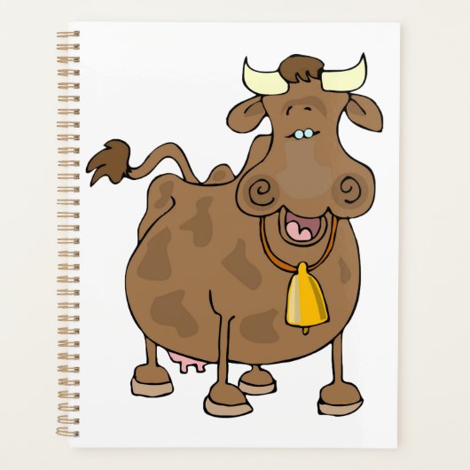 Hübscher Cartoon Braune Kuh mit Glockenfarm Planer (Vorderseite)