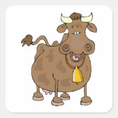 Hübscher Cartoon Braune Kuh mit Glockenfarm Quadratischer Aufkleber (Vorderseite)