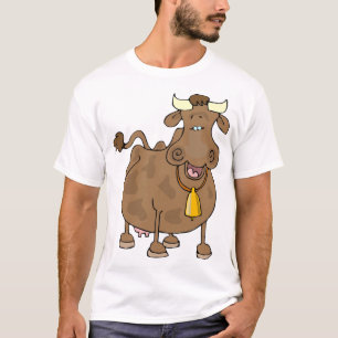 Hübscher Cartoon Braune Kuh mit Glockenfarm T-Shirt