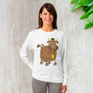 Hübscher Cartoon Braune Kuh mit Glockenfarm T-Shirt