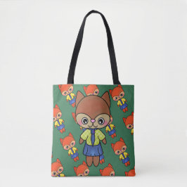 Hübscher Cartoon Fox Girl in Niedlich gestreiftem Tasche