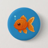 Hübscher Cartoon-Goldfisch auf Blau Button (Vorderseite)