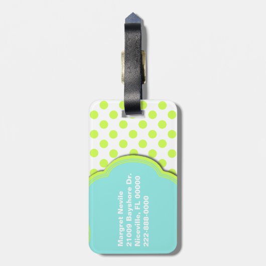 Hübscher Chartreuse u. Aqua-Monogramm-Gepäck-Umbau Gepäckanhänger (Rückseite vertikal)