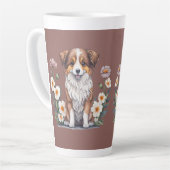 Hübscher Collie umringt von Blumen - Latte Tasse (Linke Ecke)
