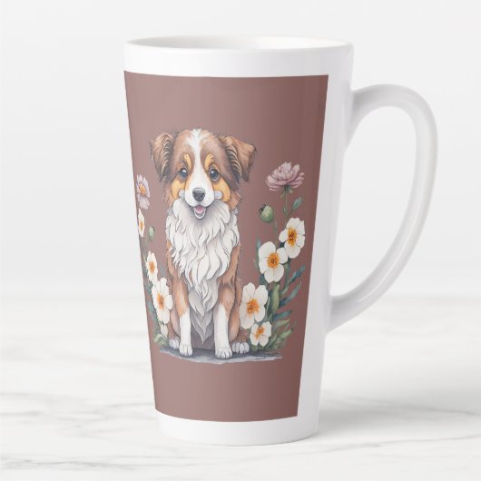 Hübscher Collie umringt von Blumen - Latte Tasse (Rechts)