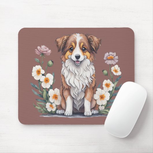 Hübscher Collie umringt von Blumen - Mousepad (Mit Mouse)