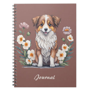 Hübscher Collie umringt von Blumen - Notizblock