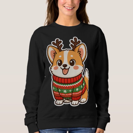 Hübscher Corgi-Hund hässlicher Weihnachtspullover Sweatshirt (Vorderseite)