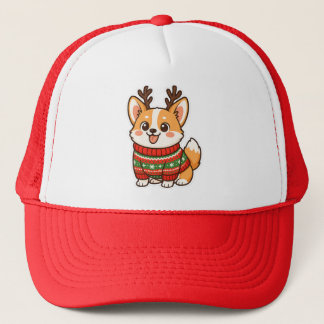 Hübscher Corgi-Hund hässlicher Weihnachtspullover  Truckerkappe