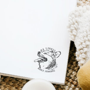 Hübscher Corgi Hund Vintage Ex Libris Bibliotheksb Gummistempel