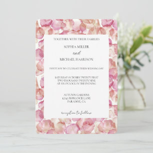 Hübscher Creme-Rotrosa Rosenblüten Florale Hochzei Einladung