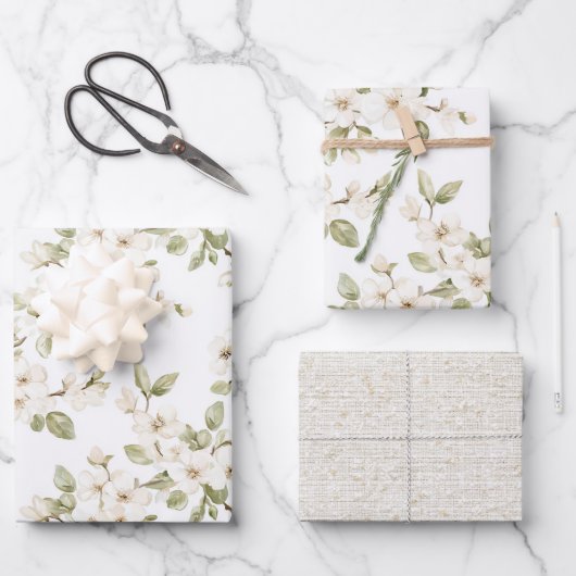 Hübscher cremefarbener blühender Baum Hochzeit Geschenkpapier Set (Vorderseite)