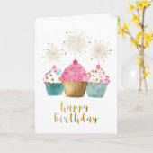 Hübscher Cupcake-Geburtstag Karte (Gelbe Blume)