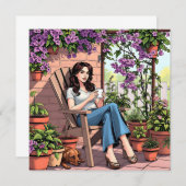 Hübscher Dame Drinking Coffee Relaxen im Freien (Vorne/Hinten)